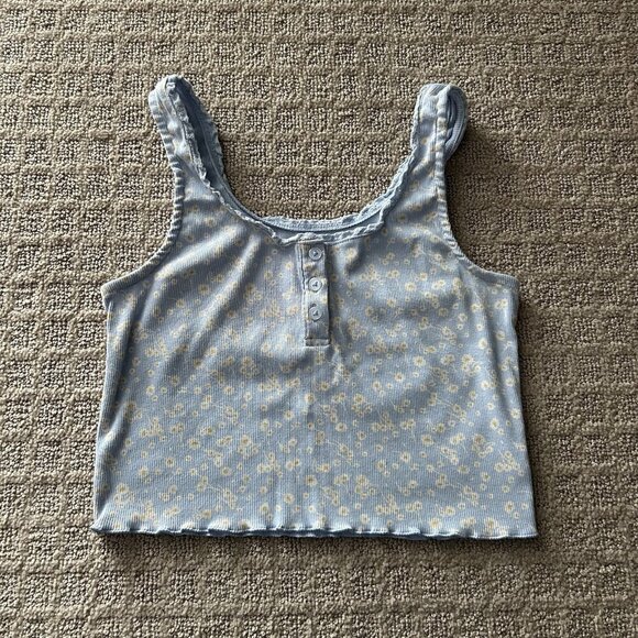 Aeropostale Tops - Aeropostale Floral Cropped Tank Top Womens Size Small S Light Blue Lace Trim